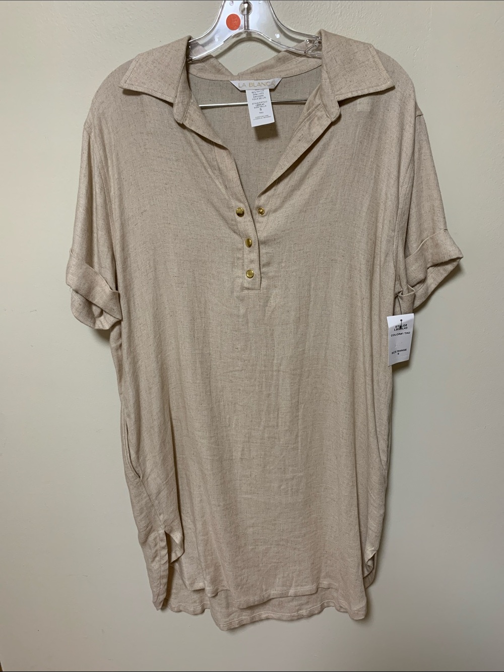 La Blanca swim coverup - mid thigh shirt dress comfortable swim coverup, taupe